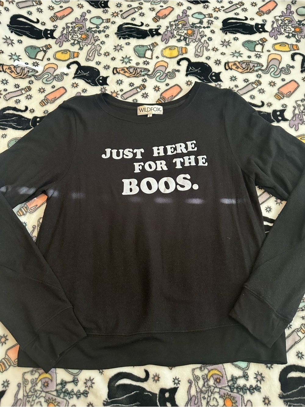 Wildfox Black Pullover Sweater with White 'Just Here For The Boos.' Graphic